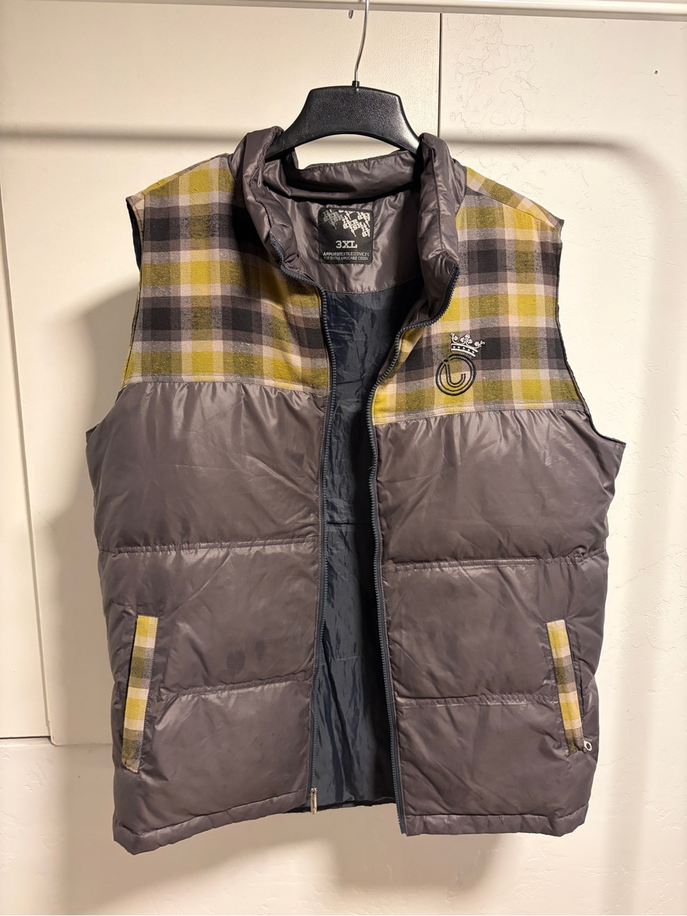 Vintage Jiberish CO Plaid, Duck Down, Puffer Vest in Gray and Yellow